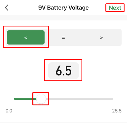 9V Battery Voltage screen
